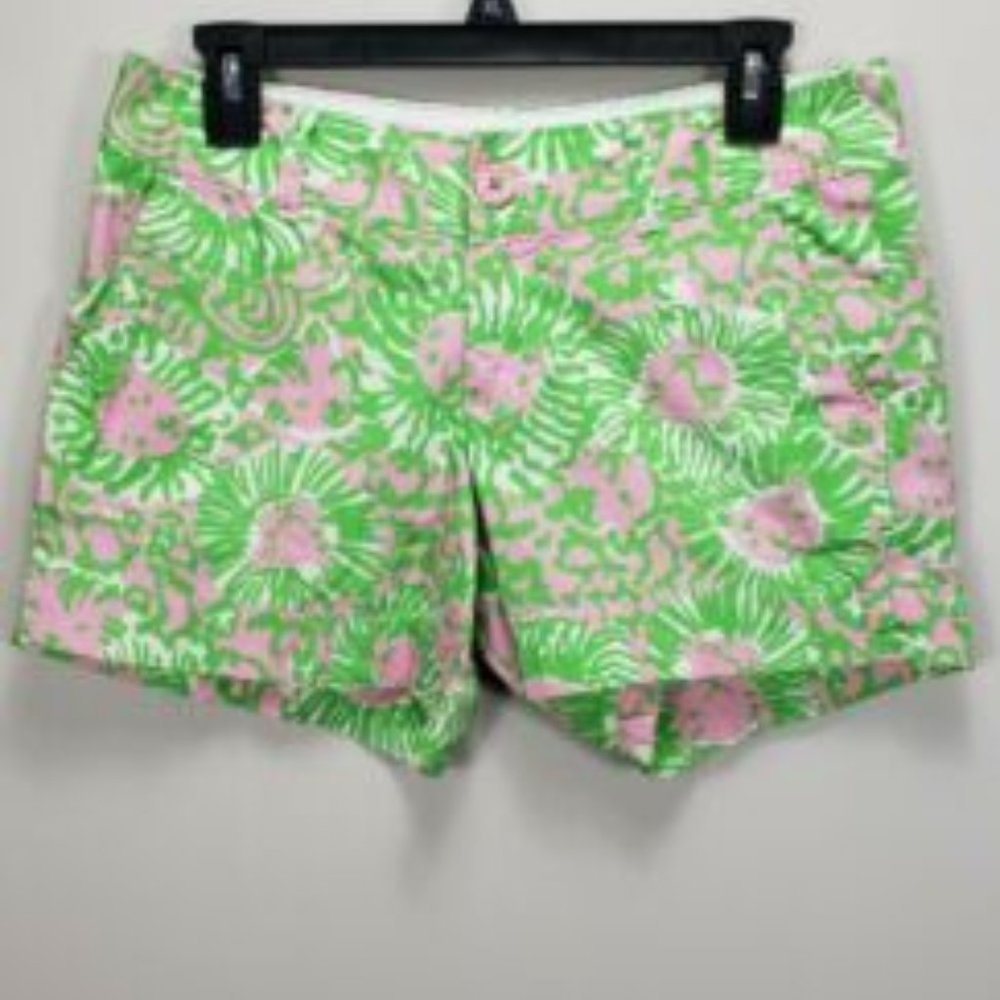 EUC Lilly Pulitzer Callahan‎ Shorts Sunny Side Womens 2 Green Pink Lion
